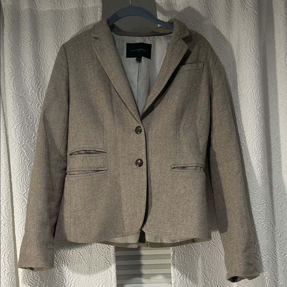 Banana Republic Tan Blazer Herringbone Pattern Size 2